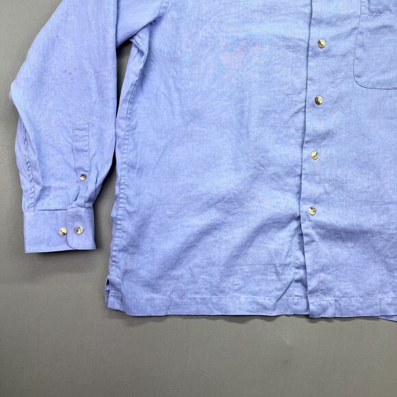 Finest Pure 100% Linen Classic Fit Long Sleeve Button Shirt Blue Men's Sz L - Picture 2 of 14